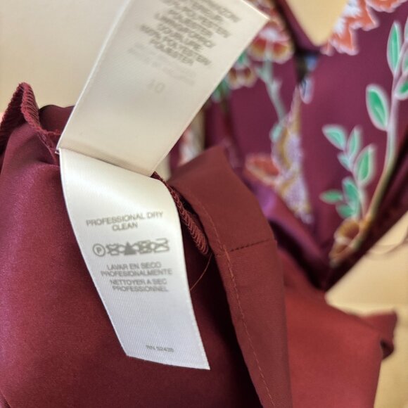 Vintage Liz Claiborne Floral V-Neck Burgundy High Waisted Work Cocktail Dress - Picture 2 of 9